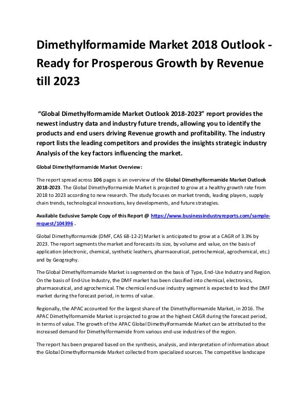 Research Report Dimethylformamide Market 2018 - 2023
