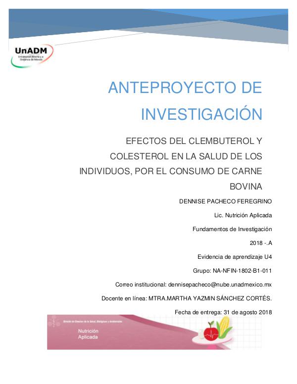 EFECTOS DEL CLEMBUTEROL Y COLESTEROL EN LA SALUD DE LOS INDIVIDUOS, P FIN_U2_EA_DPF_Anteproyectodeinvestigación3