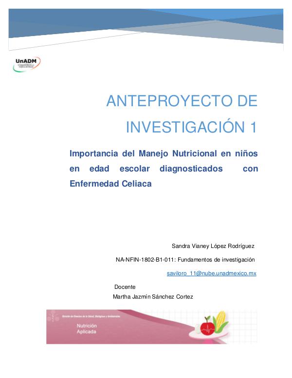 Anteproyecto de Investigación, Nutrición Aplicada UnADM Anteproyecto de Investigación, Nutrición Aplicada