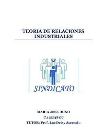 TEORIA DE LAS RELACIONES INDUSTRIALES. SINDICATOS