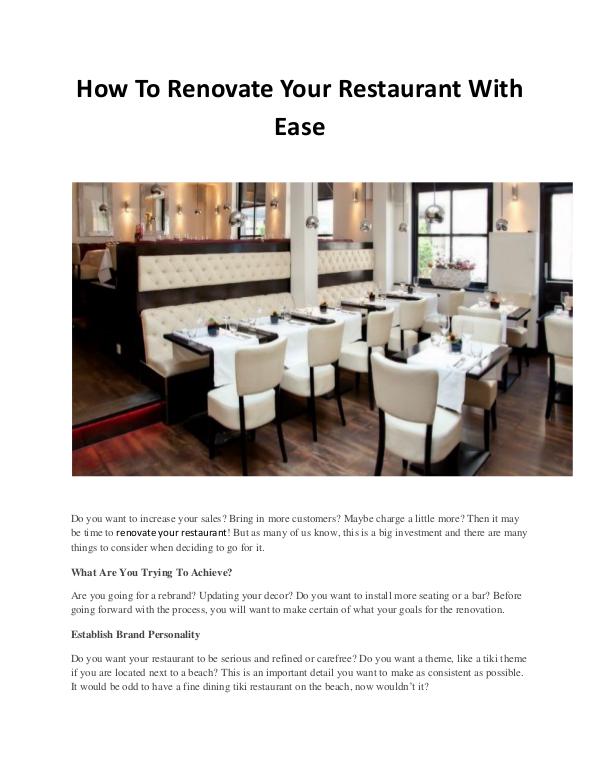 How To Renovate Your Restaurant With Ease