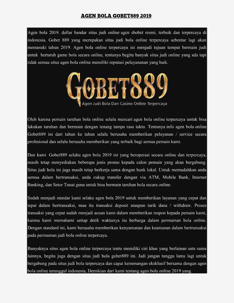 AGEN BOLA GOBET889