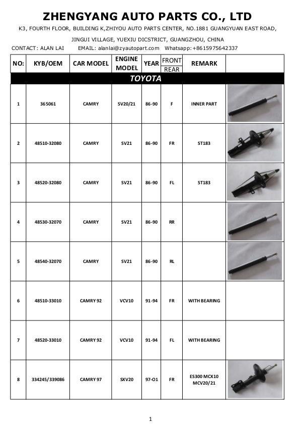 Shock absorber Catalog- Zheng Yang Auto Parts Shock Absorber