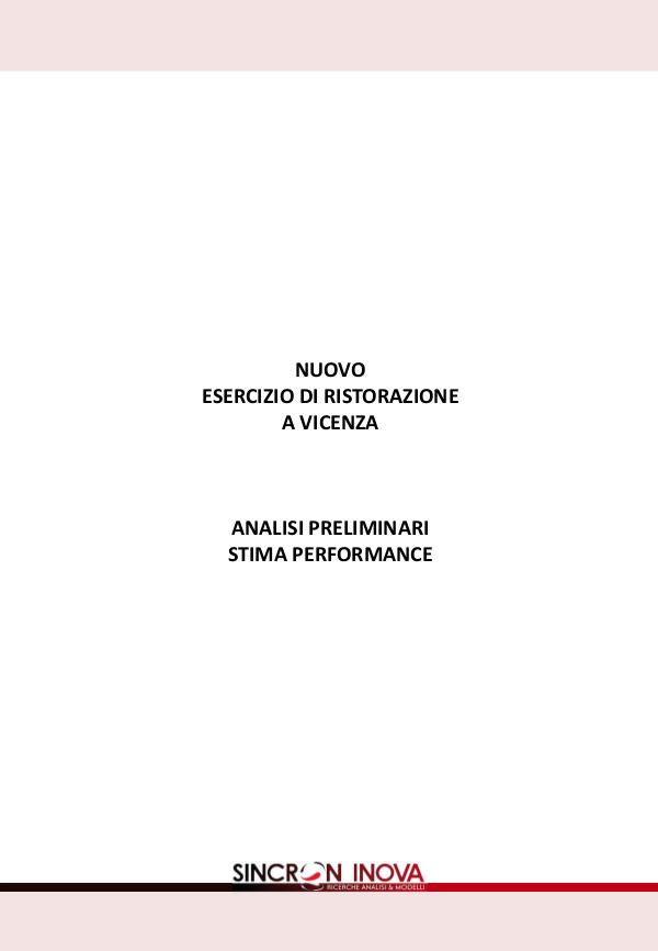 Stima Performance - Nuovo Esercizio di Ristorazione Stima Performance Nuovo Esercizio di Ristorazione