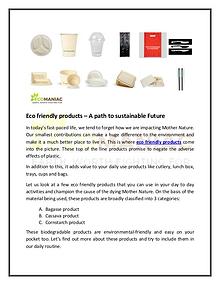 Eco friendly products – A path to sustainable Future