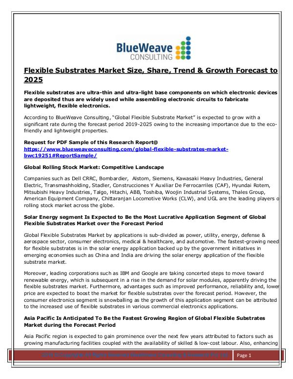 Flexible Substrates Market Size, Share, Trend &  Forecast to 2025 27-Aug-2019