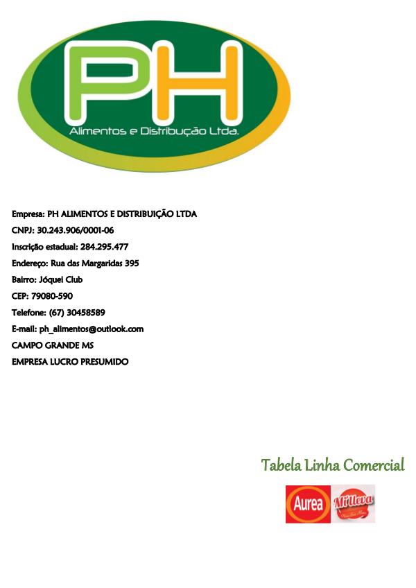 PH Alimentos e Distribuição Ltda TABELA LINHA COMERCIAL PH