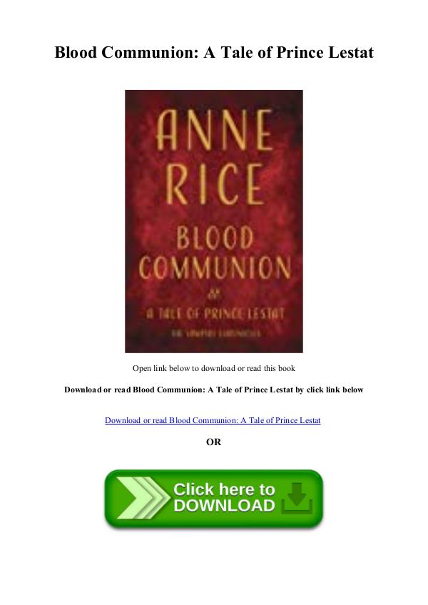 BEST PDF DOWNLOAD Blood Communion A Tale of Prince Lestat
