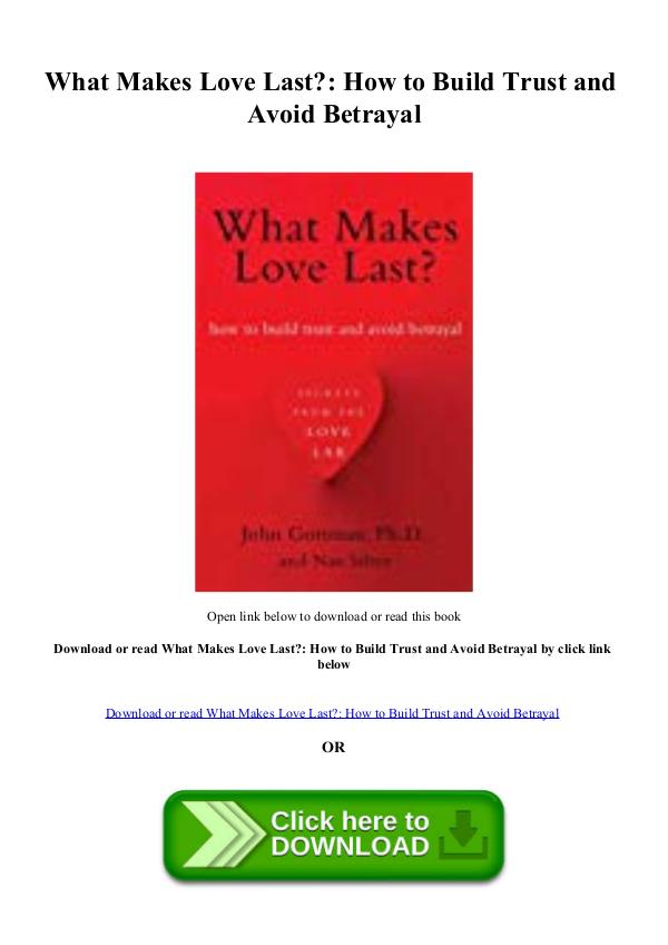 DOWNLOAD [PDF] Reading book What Makes Love Last How to Build Tru
