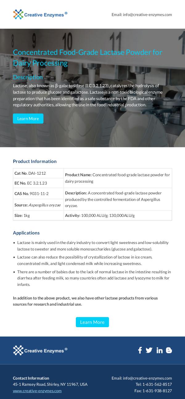 Concentrated Food Grade Lactase Powder for Dairy P