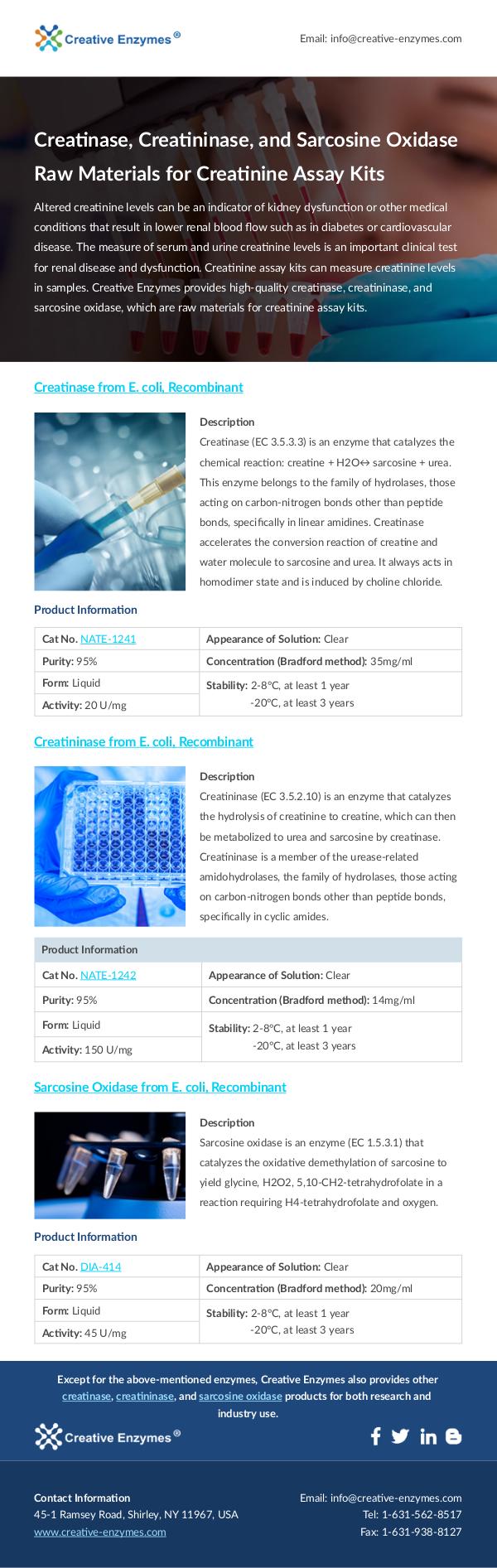 Creatinase, Creatininase, Sarcosine