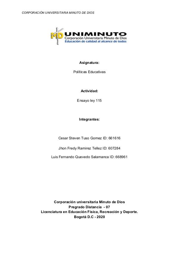 Ensayo Critico Ley 115 Ensayo de politica (1)