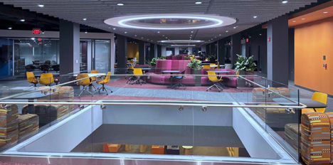 Interior of Northeastern University Snell Library study areas and conference rooms