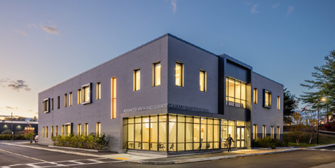 Exterior view of the new academic building at the Advanced Math and Science Academy Charter School in Marlborough.