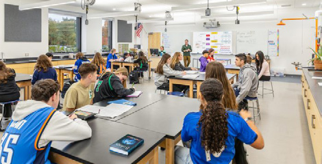 Interior view of a science laboratory or classroom at the Advanced Math and Science Academy Charter School.