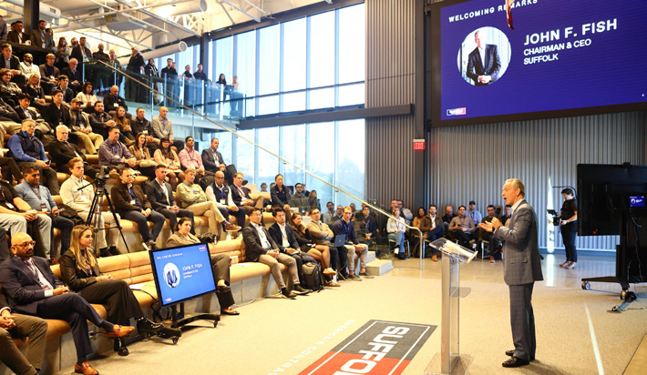 John Fish, Chairman and CEO of Suffolk, delivering welcome remarks at BOOST Demo Day