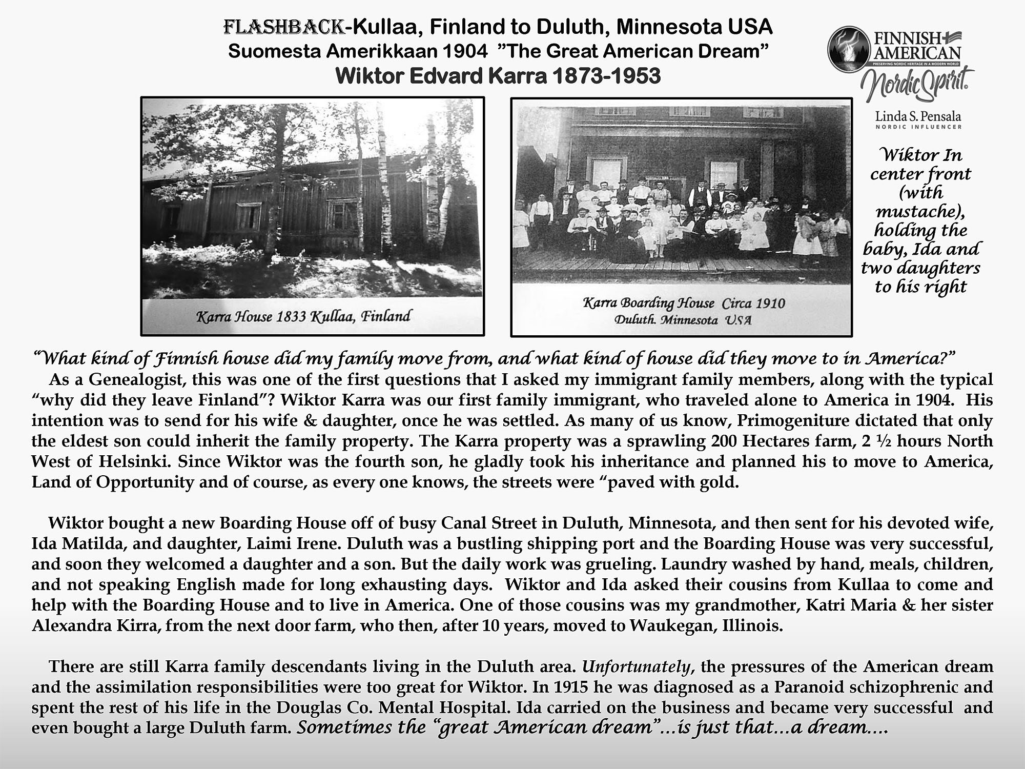 Historical photos of Karra House in Finland and Karra Boarding House in Duluth
