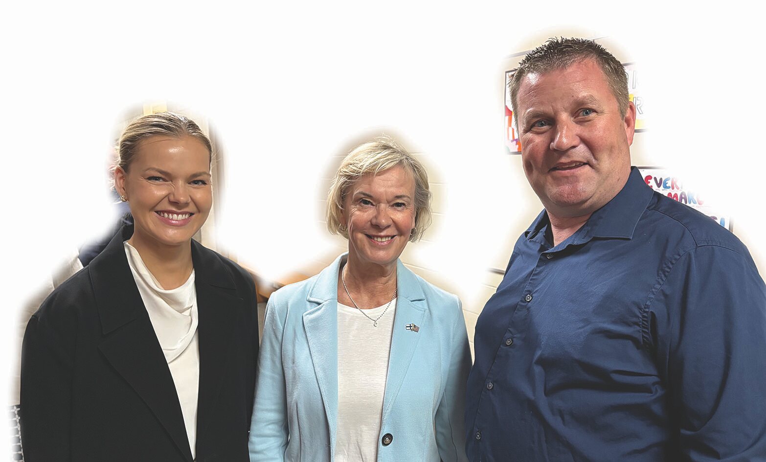 Ambassador Leena-Kaisa Mikkola, her aide Riikka, and editor Dave Maki
