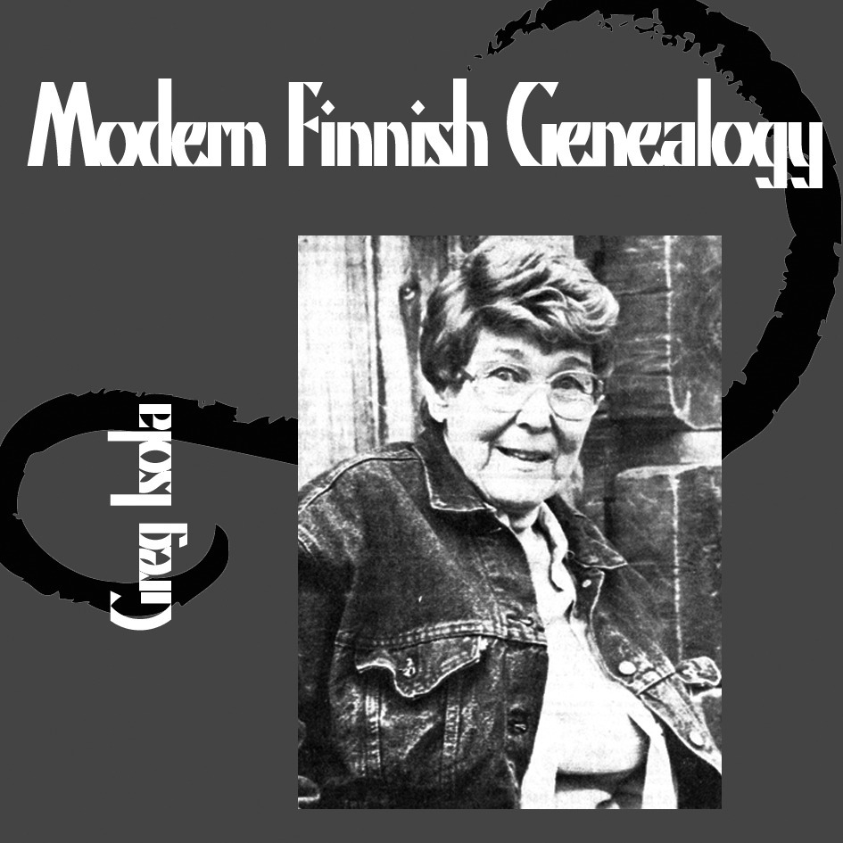 Modern Finnish Genealogy logo with a small portrait