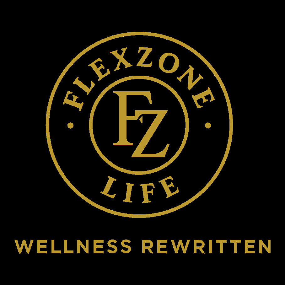 Flexzone Life circular emblem with letters FZ and text 'Wellness Rewritten'
